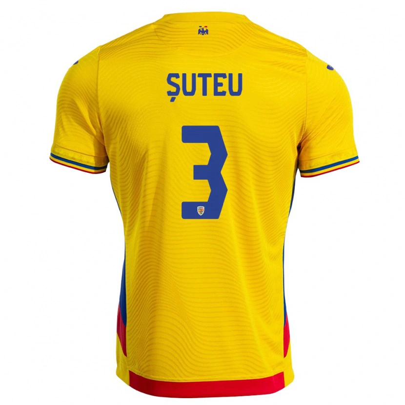 Danxen Dětské Rumunsko Alexandru Șuteu #3 Žlutá Červená Domů Hráčské Dresy 26-28 Dres