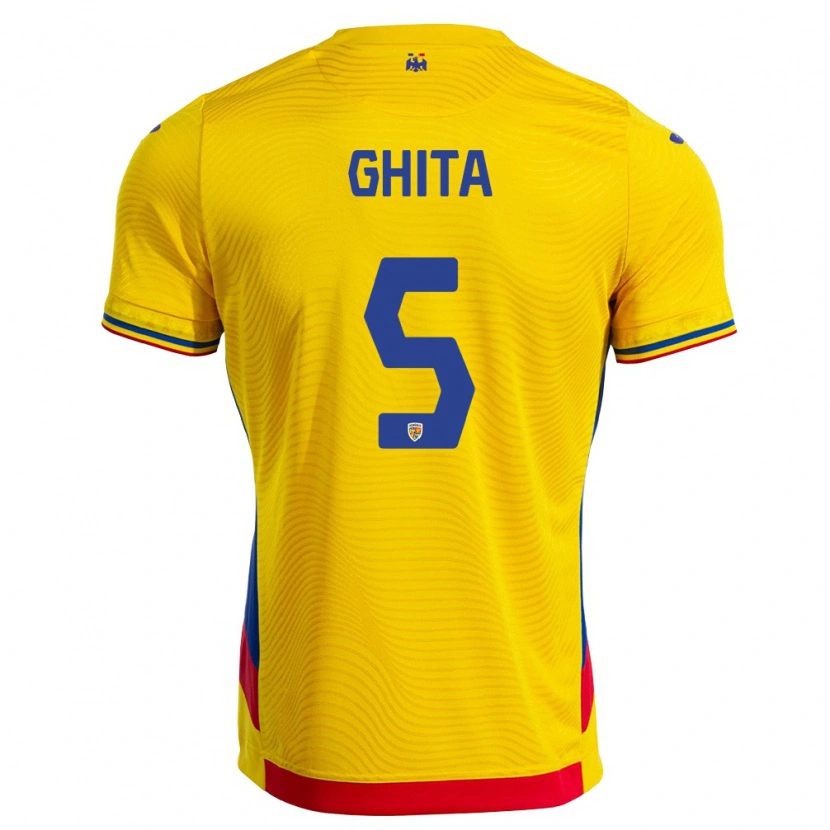 Danxen Dětské Rumunsko Virgil Ghiță #5 Žlutá Červená Domů Hráčské Dresy 26-28 Dres