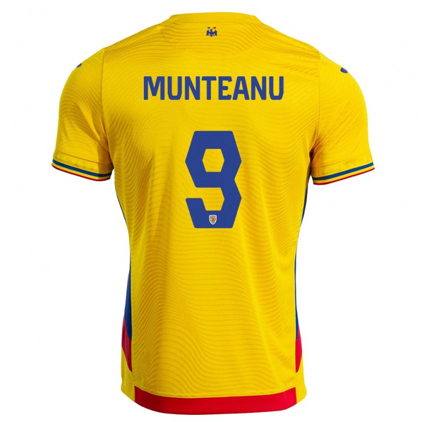 Danxen Dětské Rumunsko Louis Munteanu #9 Žlutá Červená Domů Hráčské Dresy 26-28 Dres