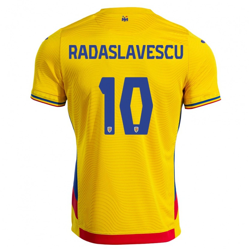 Danxen Dětské Rumunsko Eduard Radaslavescu #10 Žlutá Červená Domů Hráčské Dresy 26-28 Dres