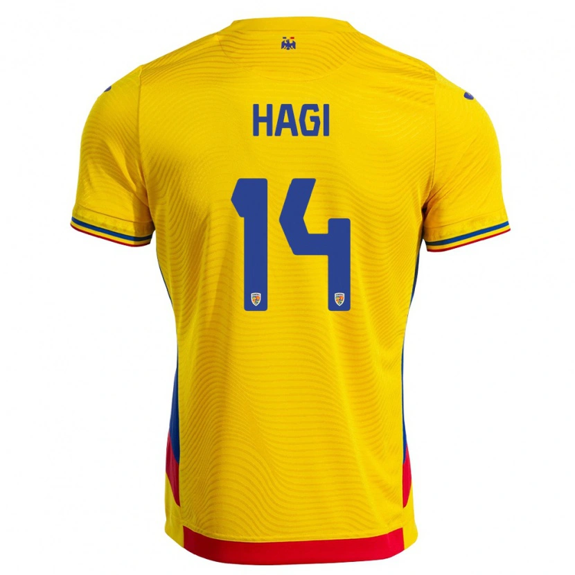 Danxen Dětské Rumunsko Ianis Hagi #14 Žlutá Červená Domů Hráčské Dresy 26-28 Dres