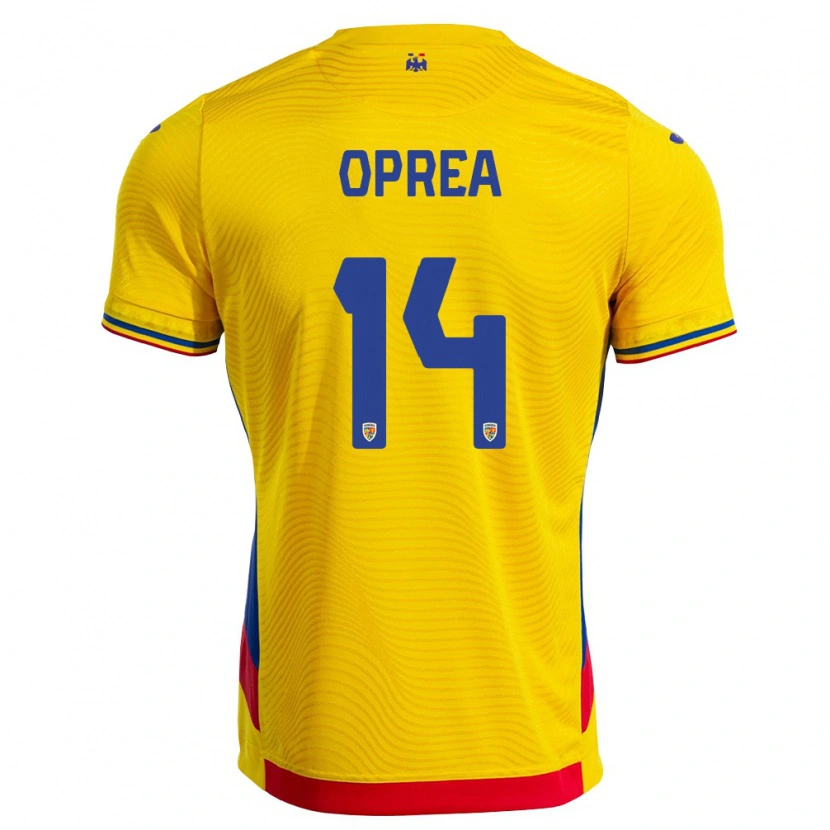 Danxen Dětské Rumunsko Filip Oprea #14 Žlutá Červená Domů Hráčské Dresy 26-28 Dres