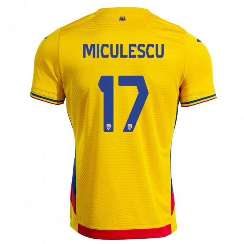 Danxen Dětské Rumunsko David Miculescu #17 Žlutá Červená Domů Hráčské Dresy 26-28 Dres