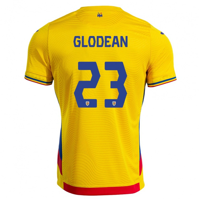 Danxen Dětské Rumunsko Alexandru Glodean #23 Žlutá Červená Domů Hráčské Dresy 26-28 Dres