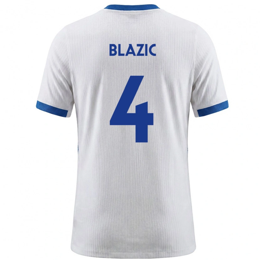 Danxen Dětské Slovinsko Miha Blazic #4 Bílá Modrá Domů Hráčské Dresy 26-28 Dres
