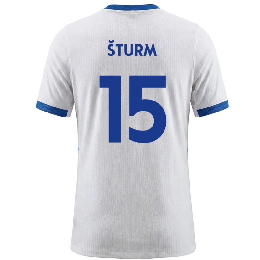 Danxen Dětské Slovinsko Danijel Sturm #15 Bílá Modrá Domů Hráčské Dresy 26-28 Dres