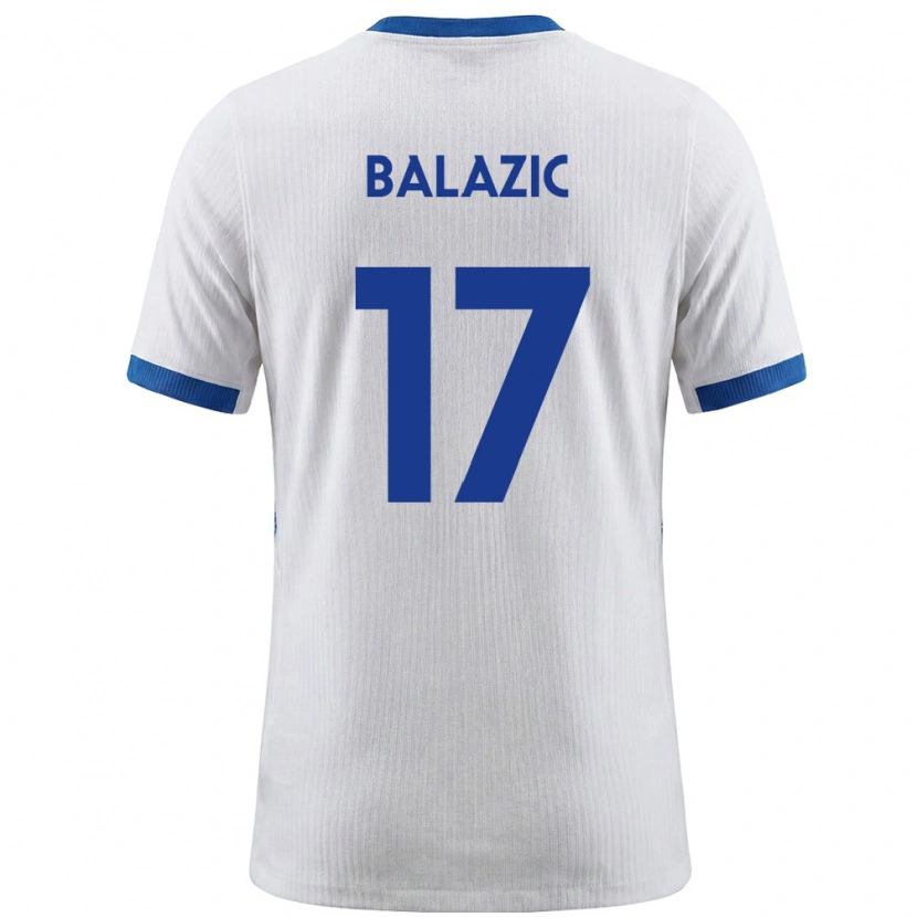 Danxen Dětské Slovinsko Maj Balazic #17 Bílá Modrá Domů Hráčské Dresy 26-28 Dres