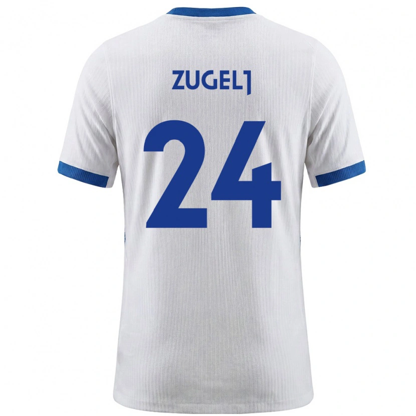 Danxen Dětské Slovinsko Nino Zugelj #24 Bílá Modrá Domů Hráčské Dresy 26-28 Dres