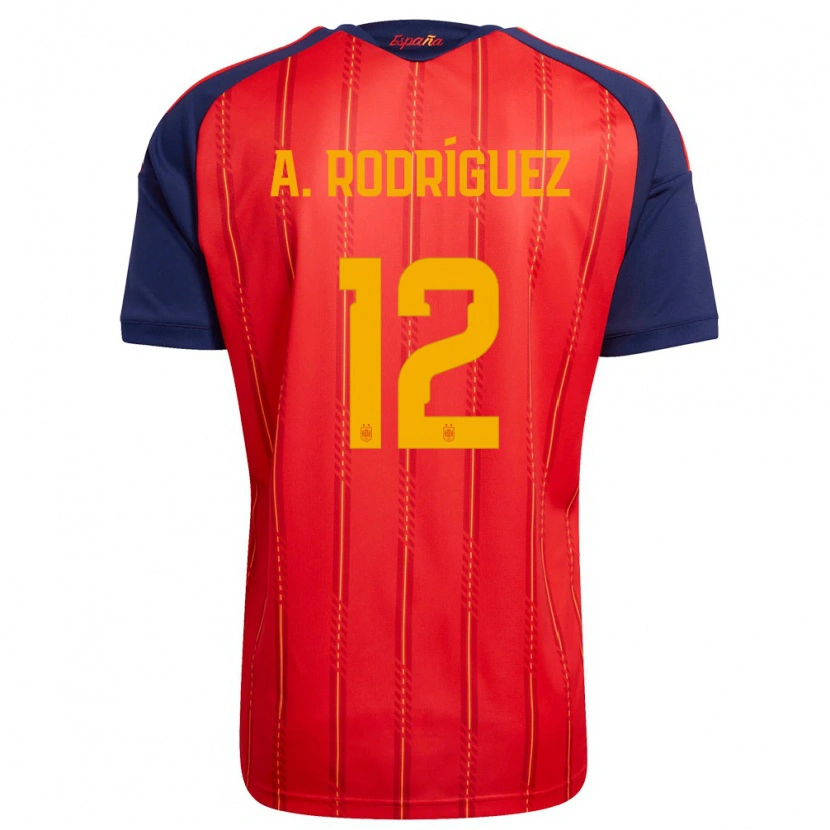 Danxen Dětské Španělsko Anxo Rodríguez #12 Červená Námořnická Žlutá Domů Hráčské Dresy 26-28 Dres