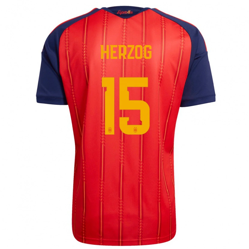 Danxen Dětské Španělsko Juanma Herzog #15 Červená Námořnická Žlutá Domů Hráčské Dresy 26-28 Dres