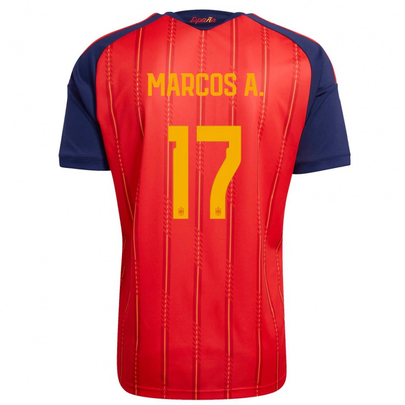 Danxen Dětské Španělsko Marcos Alonso #17 Červená Námořnická Žlutá Domů Hráčské Dresy 26-28 Dres