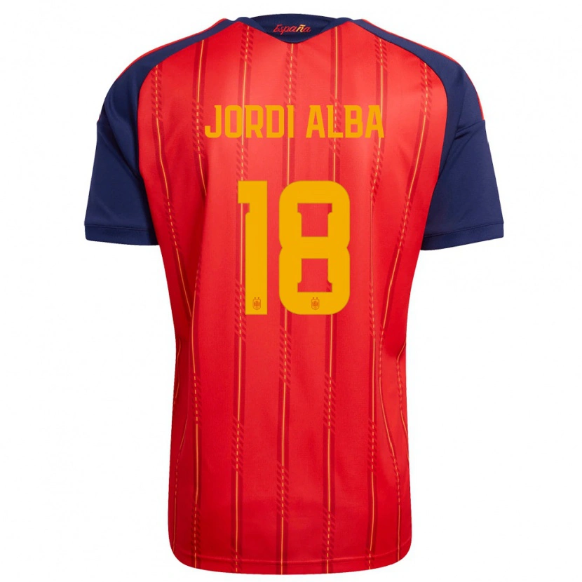 Danxen Dětské Španělsko Jordi Alba #18 Červená Námořnická Žlutá Domů Hráčské Dresy 26-28 Dres
