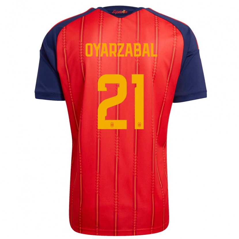 Danxen Dětské Španělsko Mikel Oyarzabal #21 Červená Námořnická Žlutá Domů Hráčské Dresy 26-28 Dres