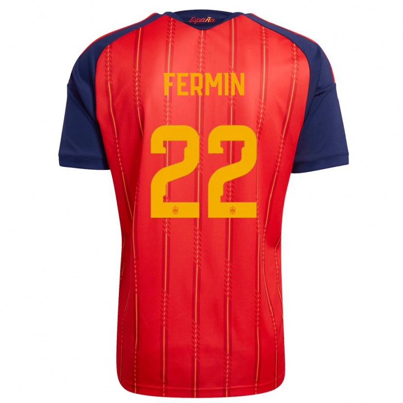 Danxen Dětské Španělsko Fermín López #22 Červená Námořnická Žlutá Domů Hráčské Dresy 26-28 Dres