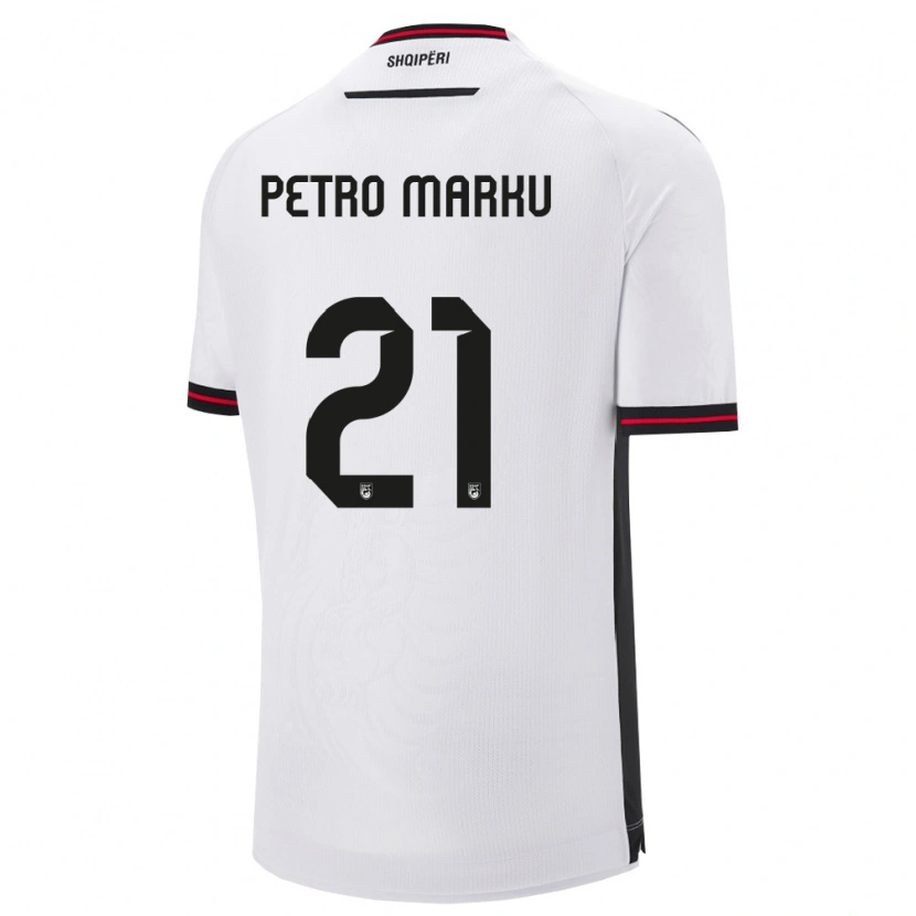 Danxen Dětské Albánie Petro Marku #21 Bílá Černá Daleko Hráčské Dresy 26-28 Dres