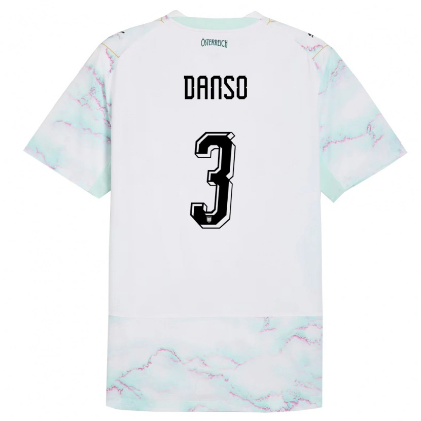 Danxen Dětské Rakousko Kevin Danso #3 Bílá Zelená Zlatá Daleko Hráčské Dresy 26-28 Dres
