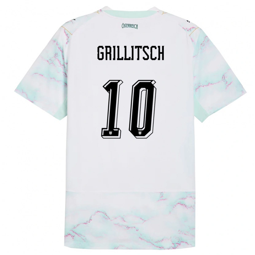 Danxen Dětské Rakousko Florian Grillitsch #10 Bílá Zelená Zlatá Daleko Hráčské Dresy 26-28 Dres