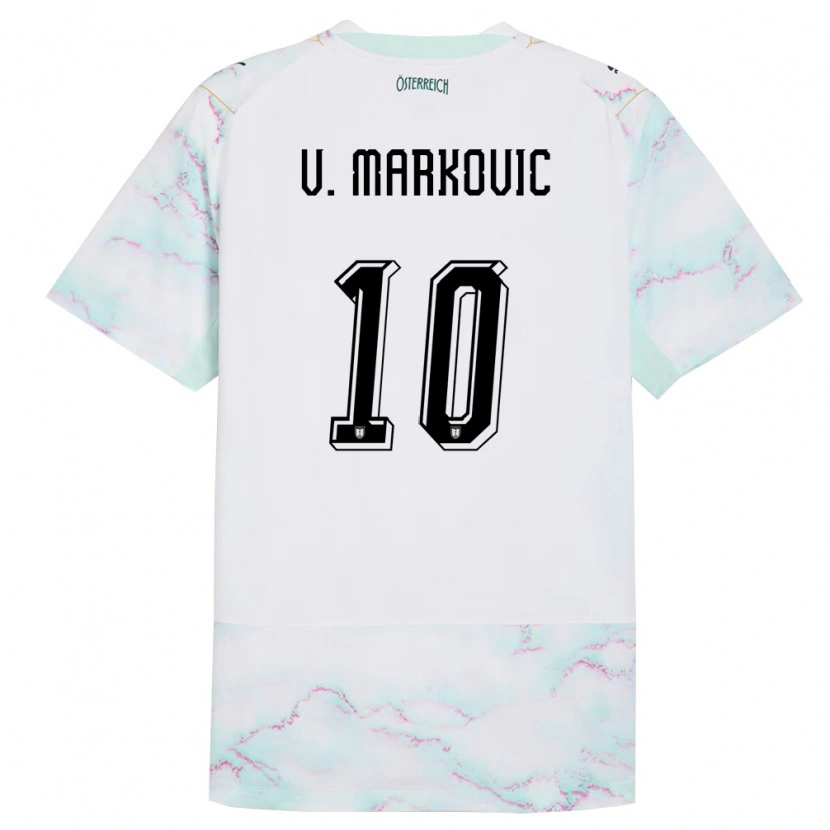 Danxen Dětské Rakousko Vasilije Markovic #10 Bílá Zelená Zlatá Daleko Hráčské Dresy 26-28 Dres