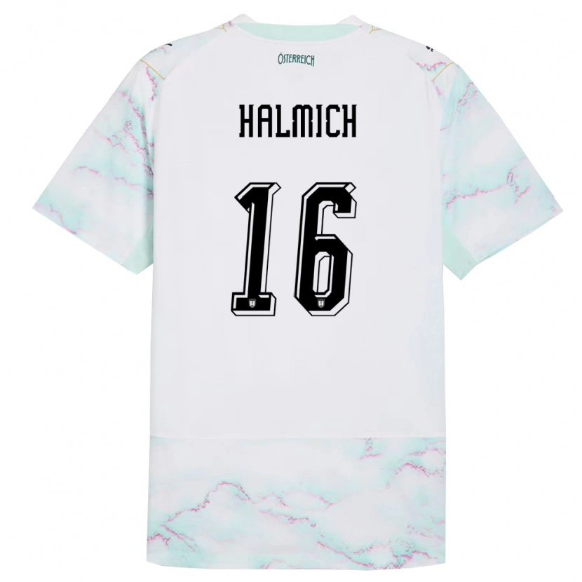 Danxen Dětské Rakousko Julian Halmich #16 Bílá Zelená Zlatá Daleko Hráčské Dresy 26-28 Dres