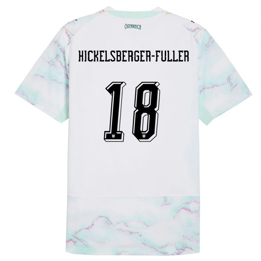 Danxen Dětské Rakousko Julia Hickelsberger-Füller #18 Bílá Zelená Zlatá Daleko Hráčské Dresy 26-28 Dres