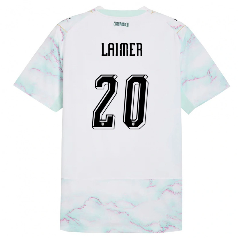Danxen Dětské Rakousko Konrad Laimer #20 Bílá Zelená Zlatá Daleko Hráčské Dresy 26-28 Dres