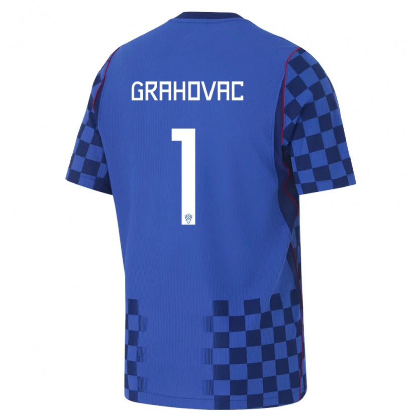 Danxen Dětské Chorvatsko Matej Grahovac #1 Modrá Námořnická Červená Daleko Hráčské Dresy 26-28 Dres