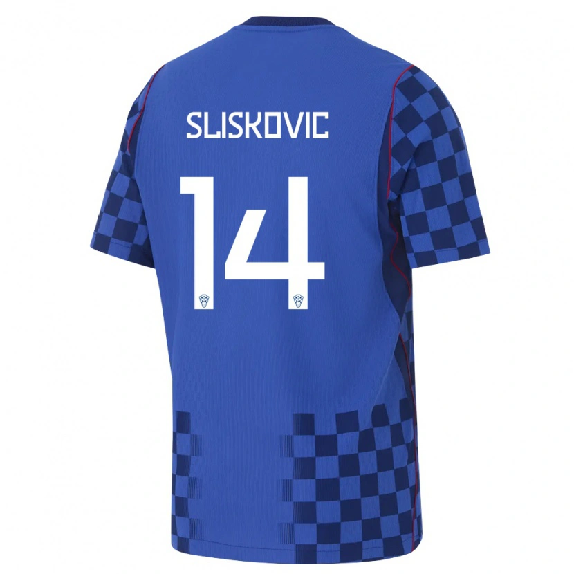 Danxen Dětské Chorvatsko Duje Sliskovic #14 Modrá Námořnická Červená Daleko Hráčské Dresy 26-28 Dres