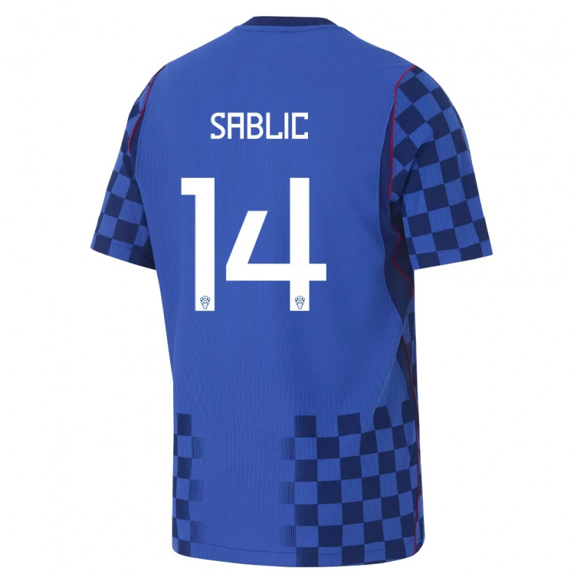 Danxen Dětské Chorvatsko Vito Sablic #14 Modrá Námořnická Červená Daleko Hráčské Dresy 26-28 Dres