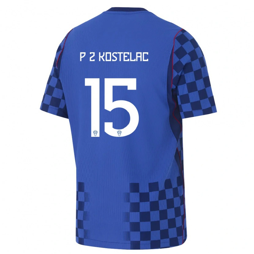 Danxen Dětské Chorvatsko Petar Zvonimir Kostelac #15 Modrá Námořnická Červená Daleko Hráčské Dresy 26-28 Dres