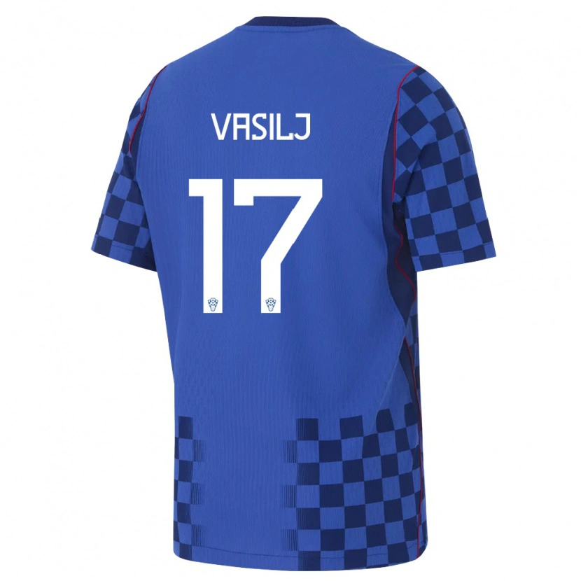 Danxen Dětské Chorvatsko Jakov Anton Vasilj #17 Modrá Námořnická Červená Daleko Hráčské Dresy 26-28 Dres