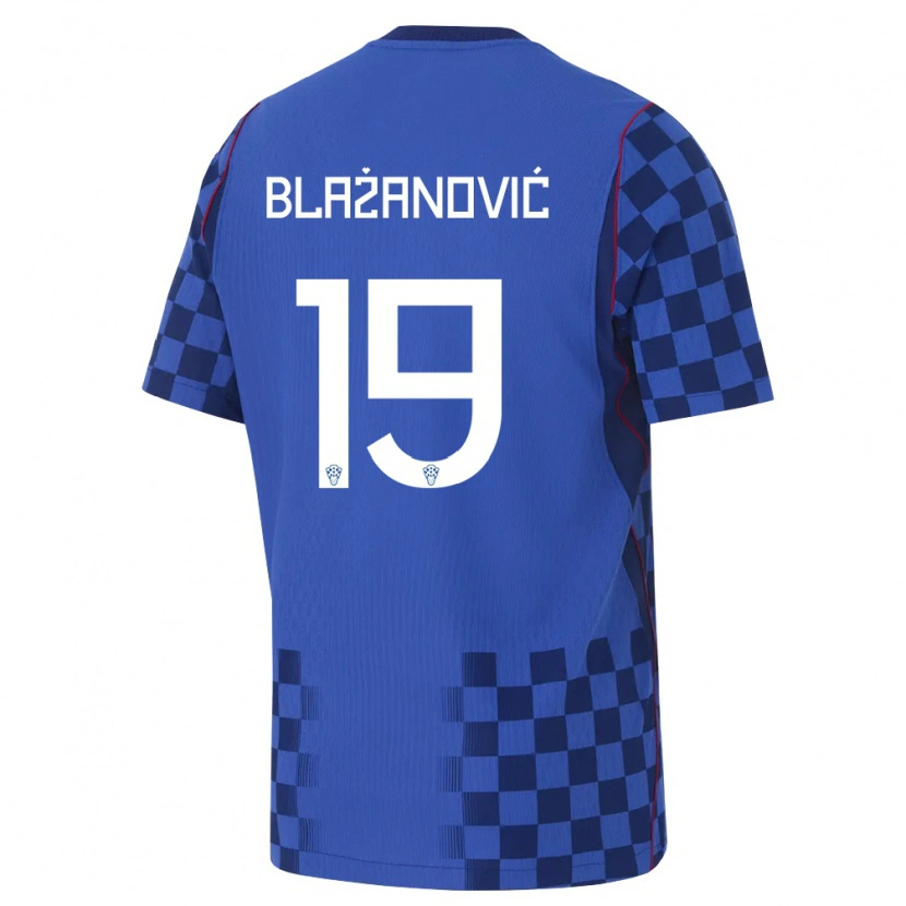 Danxen Dětské Chorvatsko Antonio Blazanovic #19 Modrá Námořnická Červená Daleko Hráčské Dresy 26-28 Dres