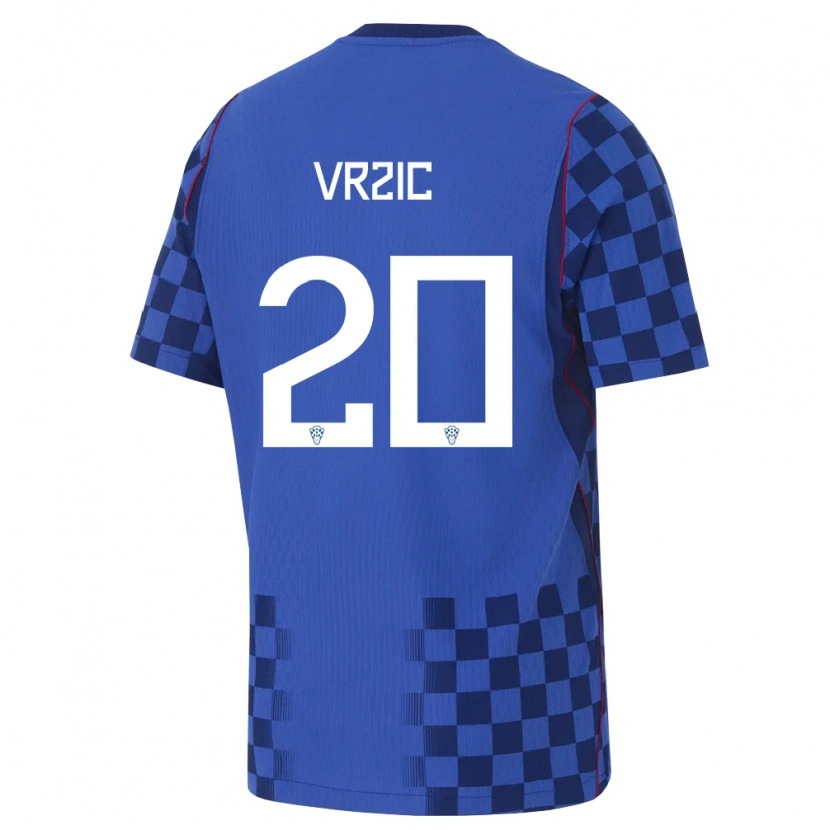 Danxen Dětské Chorvatsko Luka Vrzic #20 Modrá Námořnická Červená Daleko Hráčské Dresy 26-28 Dres