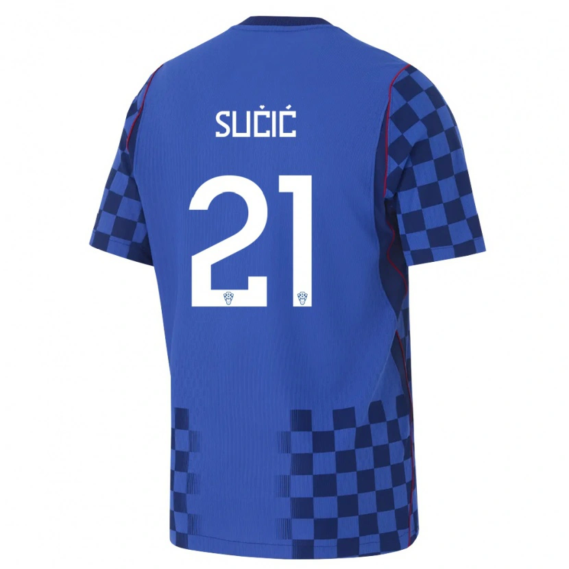 Danxen Dětské Chorvatsko Luka Sucic #21 Modrá Námořnická Červená Daleko Hráčské Dresy 26-28 Dres