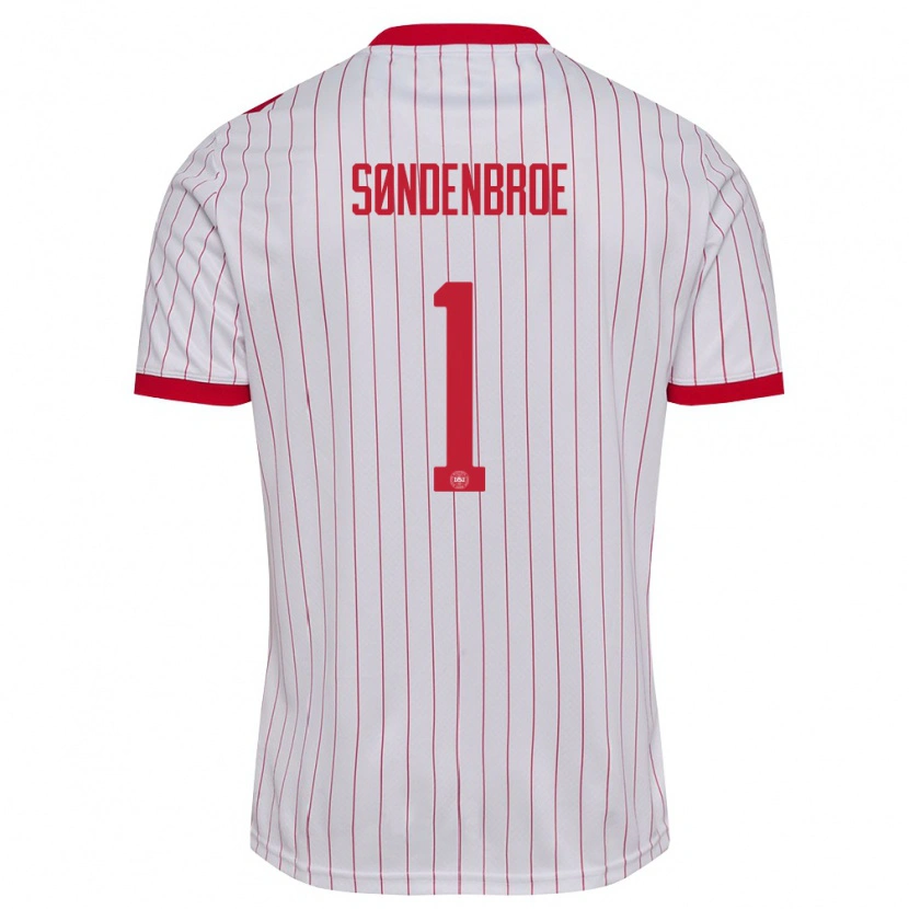 Danxen Dětské Dánsko Andreas Søndenbroe #1 Bílá Červená Daleko Hráčské Dresy 26-28 Dres