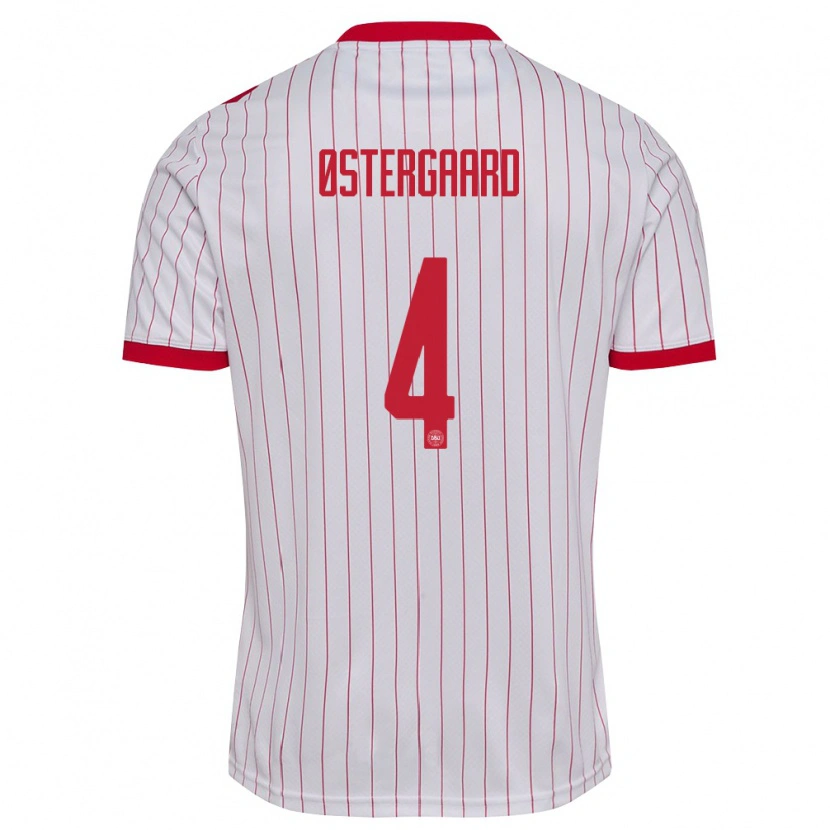 Danxen Dětské Dánsko Marcus Østergaard #4 Bílá Červená Daleko Hráčské Dresy 26-28 Dres
