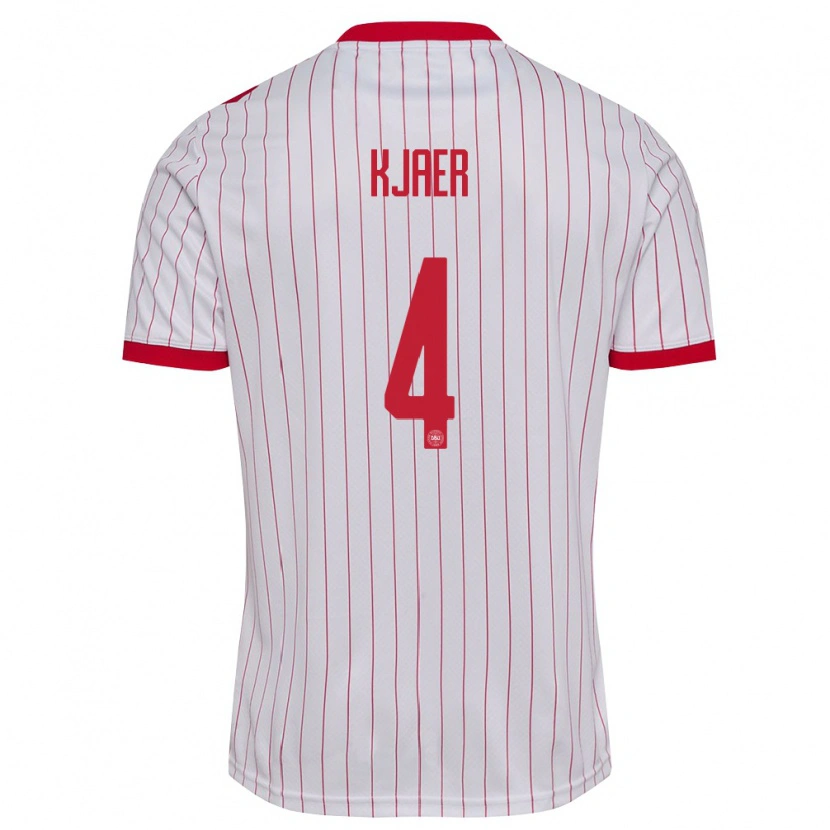 Danxen Dětské Dánsko Simon Kjaer #4 Bílá Červená Daleko Hráčské Dresy 26-28 Dres