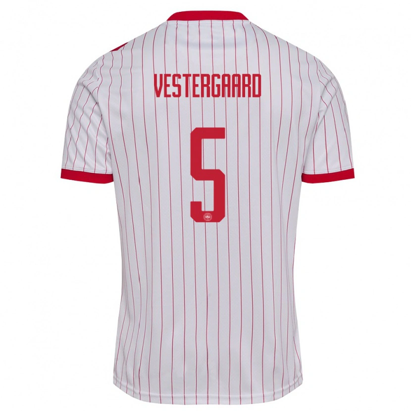 Danxen Dětské Dánsko Frederik Vestergaard #5 Bílá Červená Daleko Hráčské Dresy 26-28 Dres