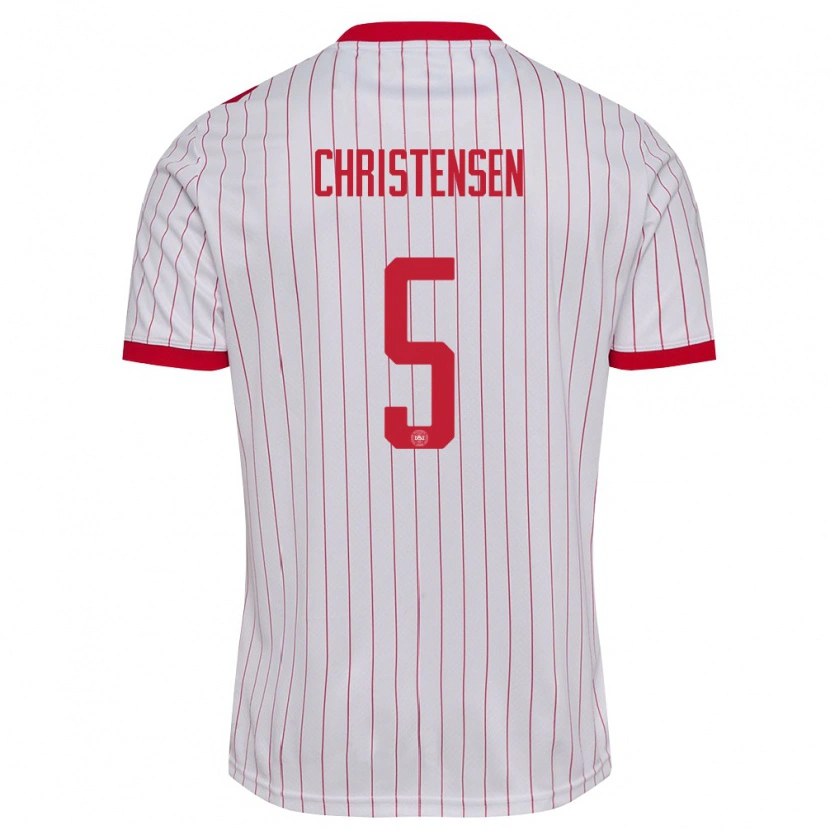 Danxen Dětské Dánsko Aske Christensen #5 Bílá Červená Daleko Hráčské Dresy 26-28 Dres