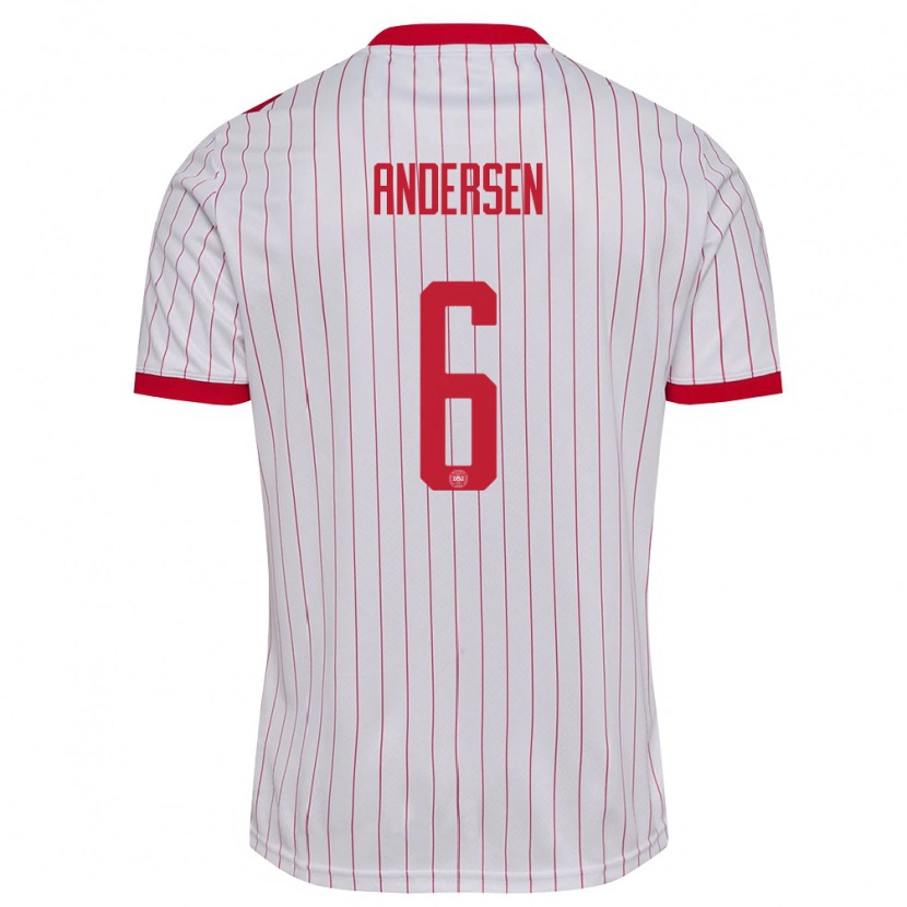 Danxen Dětské Dánsko Silas Andersen #6 Bílá Červená Daleko Hráčské Dresy 26-28 Dres