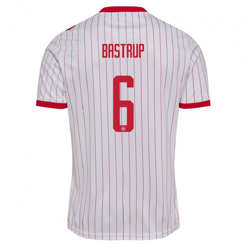 Danxen Dětské Dánsko Viktor Bastrup #6 Bílá Červená Daleko Hráčské Dresy 26-28 Dres