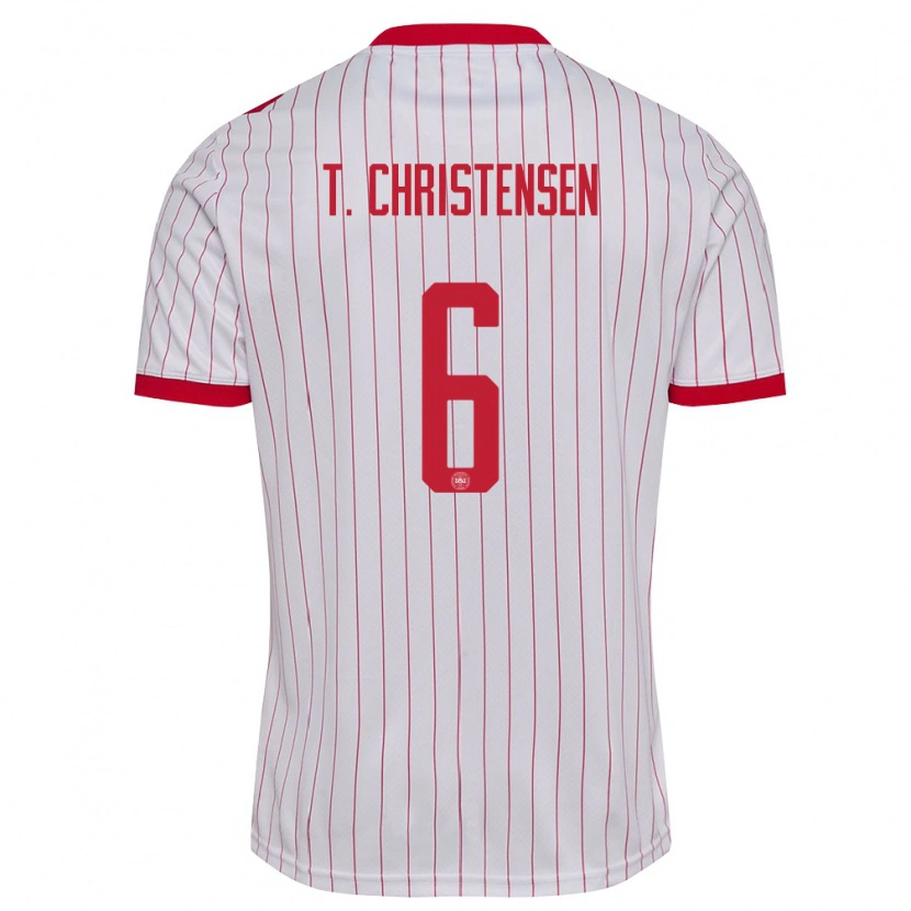 Danxen Dětské Dánsko Tristan Christensen #6 Bílá Červená Daleko Hráčské Dresy 26-28 Dres