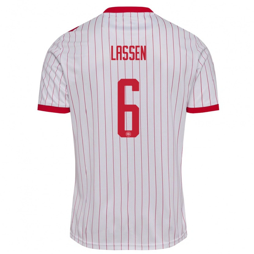 Danxen Dětské Dánsko Noah Lassen #6 Bílá Červená Daleko Hráčské Dresy 26-28 Dres