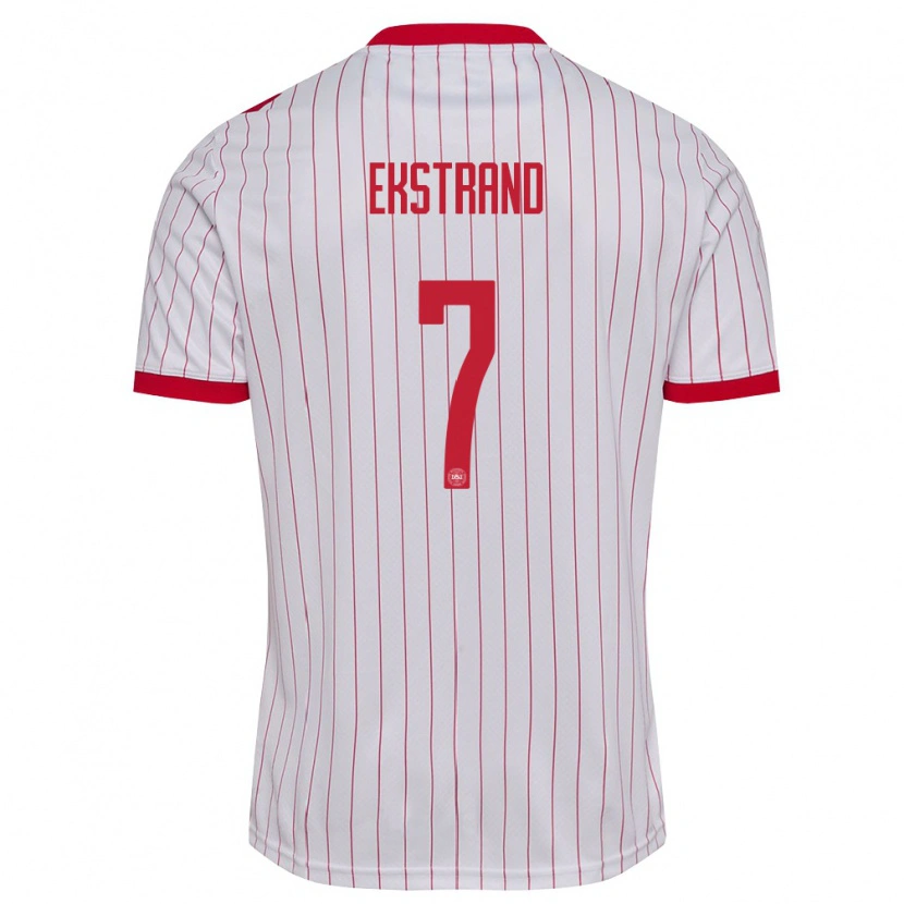 Danxen Dětské Dánsko Tobias Ekstrand #7 Bílá Červená Daleko Hráčské Dresy 26-28 Dres