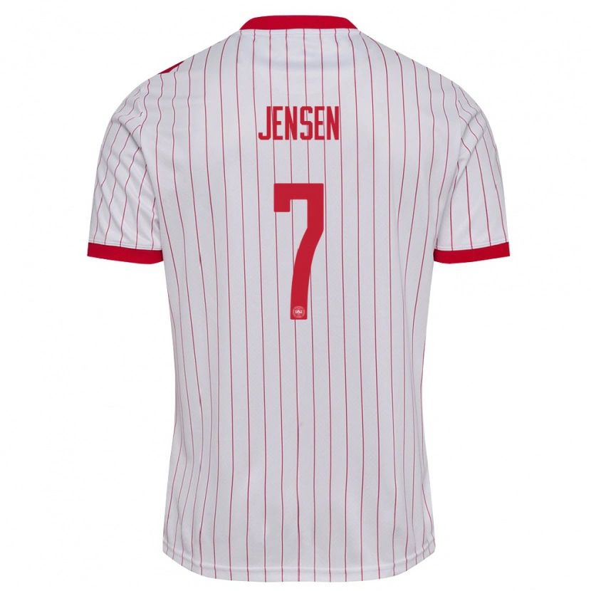 Danxen Dětské Dánsko Mathias Jensen #7 Bílá Červená Daleko Hráčské Dresy 26-28 Dres