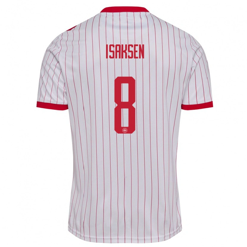 Danxen Dětské Dánsko Gustav Isaksen #8 Bílá Červená Daleko Hráčské Dresy 26-28 Dres
