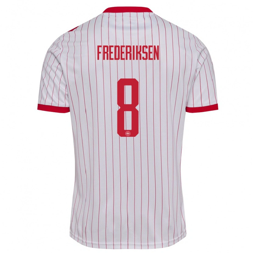 Danxen Dětské Dánsko Albert Frederiksen #8 Bílá Červená Daleko Hráčské Dresy 26-28 Dres
