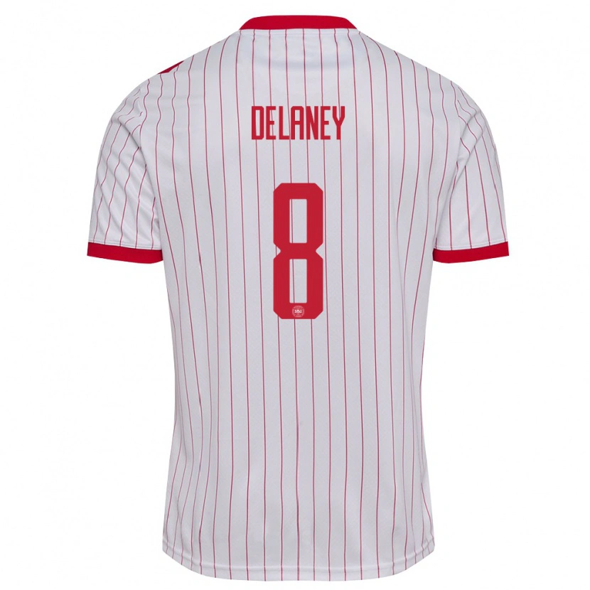 Danxen Dětské Dánsko Thomas Delaney #8 Bílá Červená Daleko Hráčské Dresy 26-28 Dres