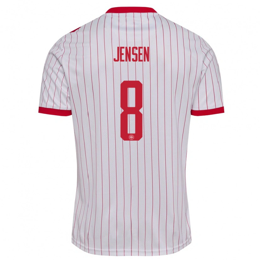 Danxen Dětské Dánsko Tobias Lund Jensen #8 Bílá Červená Daleko Hráčské Dresy 26-28 Dres