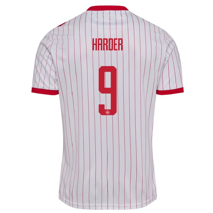 Danxen Dětské Dánsko Conrad Harder #9 Bílá Červená Daleko Hráčské Dresy 26-28 Dres