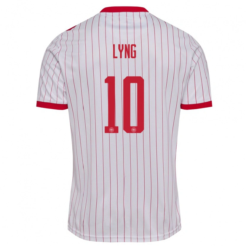 Danxen Dětské Dánsko Alexander Lyng #10 Bílá Červená Daleko Hráčské Dresy 26-28 Dres